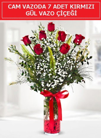 Cam vazoda 7 adet kırmızı gül çiçeği  Bursa çiçek online çiçek siparişi 