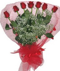 7 adet kipkirmizi gülden görsel buket  Bursa online çiçek gönderme sipariş 