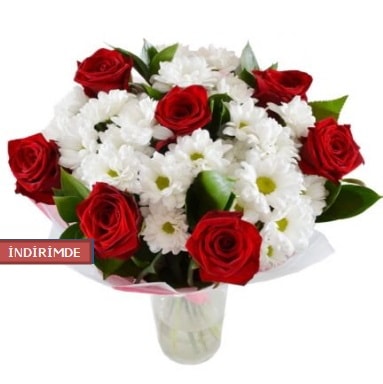 7 kırmızı gül ve 1 demet krizantem  Bursa çiçek online çiçek siparişi 